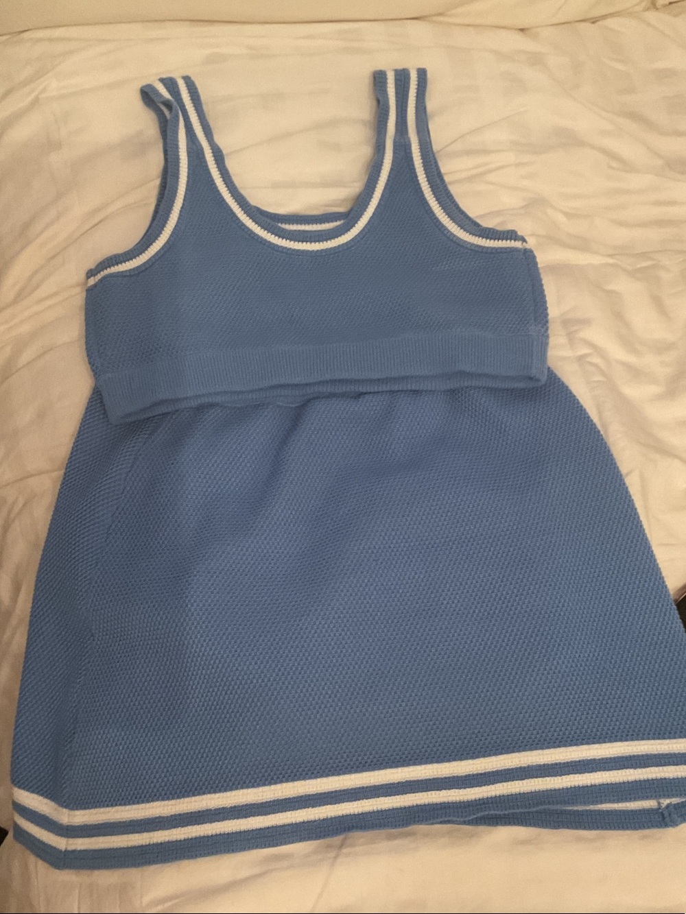Blue Two-Piece Knit Tank and Skirt Set yoga women’s